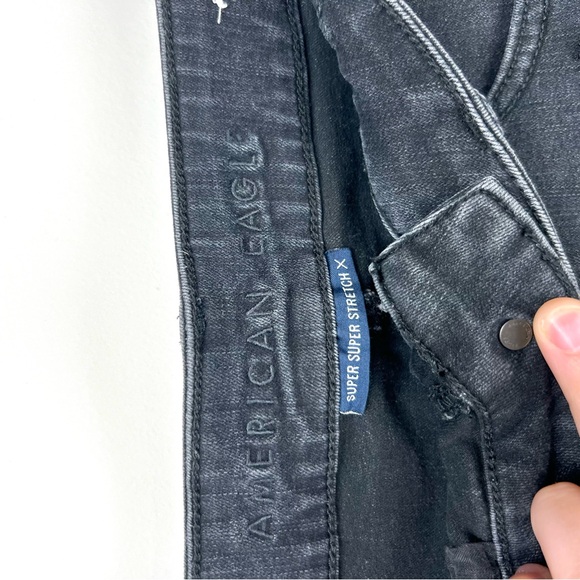 American Eagle Black Lace Denim Shorts Super Super Stretch Hi-Rise Short 0257 - Picture 2 of 7